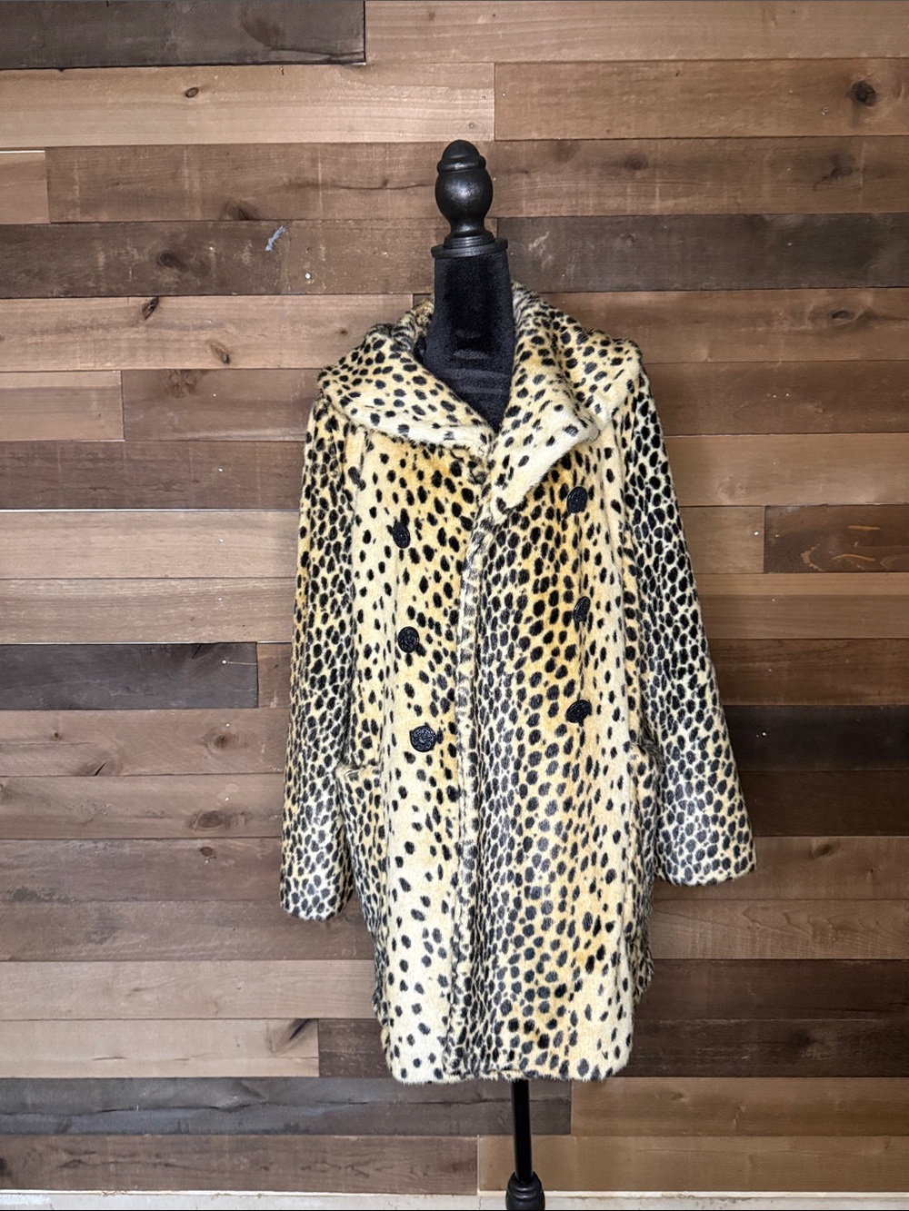 Forever 21 Faux Leopard Double-Breasted Pea Coat - Cream/Black